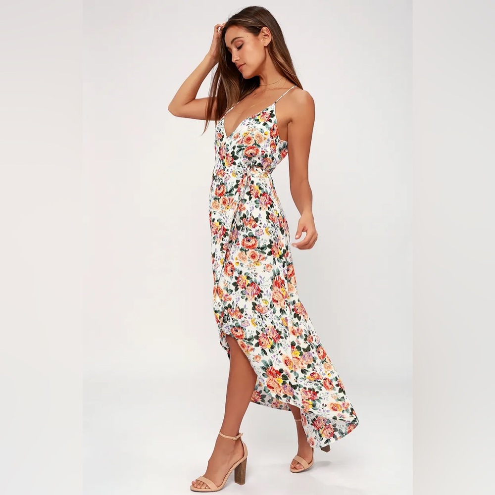 Alter Your Mood White Floral Print High-Low Wrap Dress